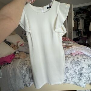 Elegant White Ruffle Sleeve Dress